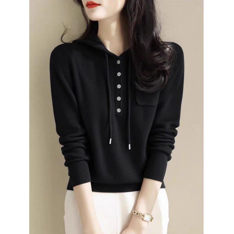 Women's Versatile Hooded Knit Sweater - Slimming & Age-Reducing for Autumn/Winter 2026