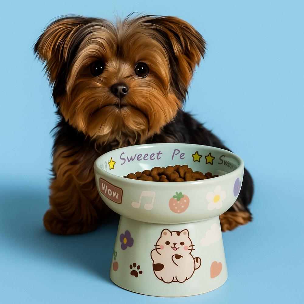 Cute Pet High Foot Bowl Ceramic Pet Drinking Feeder Pet Supplies Cat Bowl  Kitten Puppy
