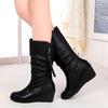 Módní černé elegantní dámské polokozačky na podpatku s kulatou špičkou podzim zima kožené pohodlné módní 2025 horké dámské boty do půli lýtek