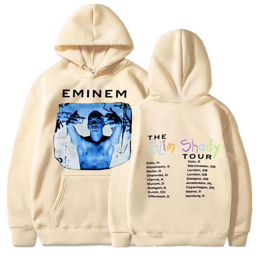 Eminem The Slim Shady Tour Vintage Portrait Front & Back Print Hoodie Unisex Hip Hop Casual Fashion Sweatshirt Warm Yet Not Bulky for Autumn & Winter