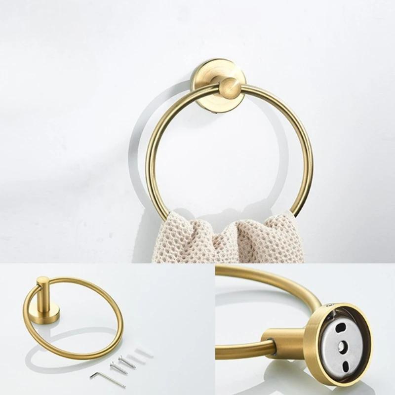 304 Stainless Steel Brushed Gold Towel Rack Ring Bathroom Bath Towel Rack Bathroom Accessorie Toilet Paper Holder
