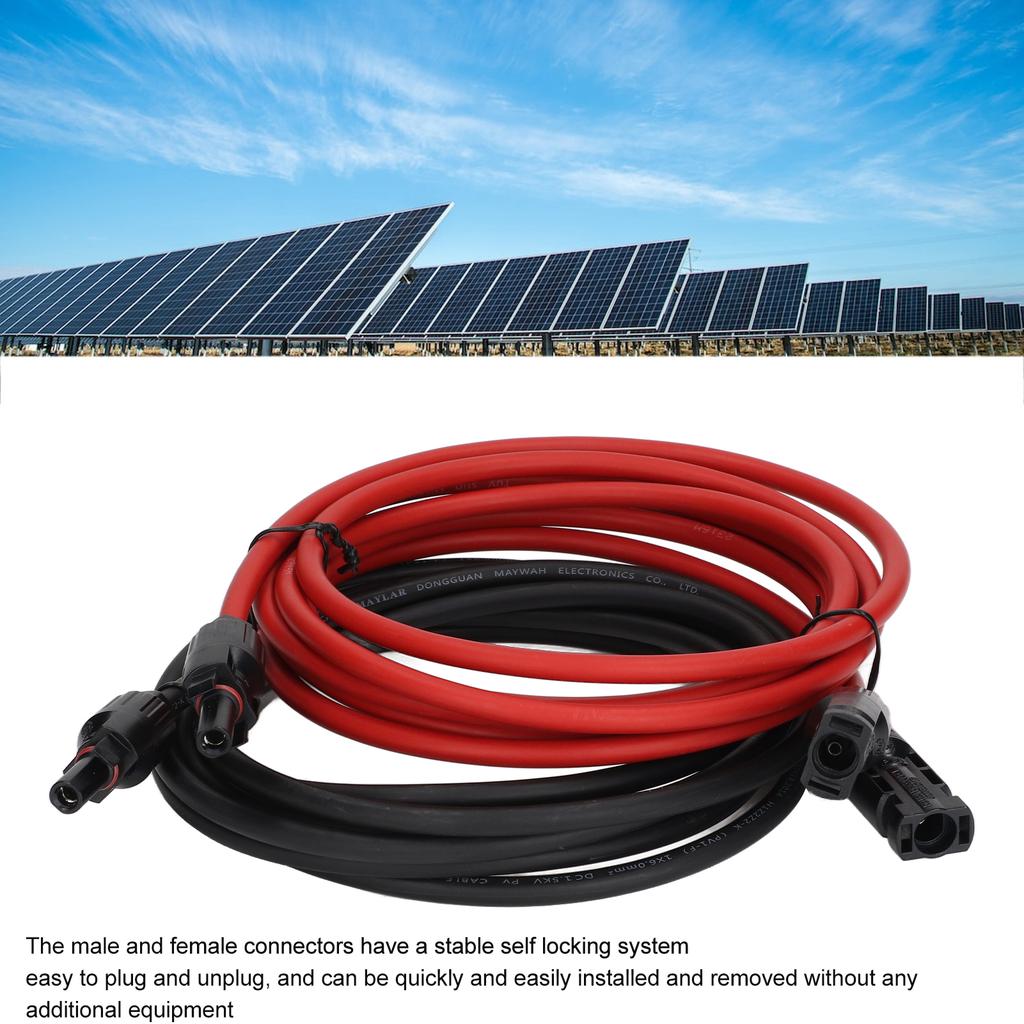 2Pcs Solar Panel Extension Cable 10AWG 6mm² Solar Extension Cable Rated Voltage 1000V Red Black