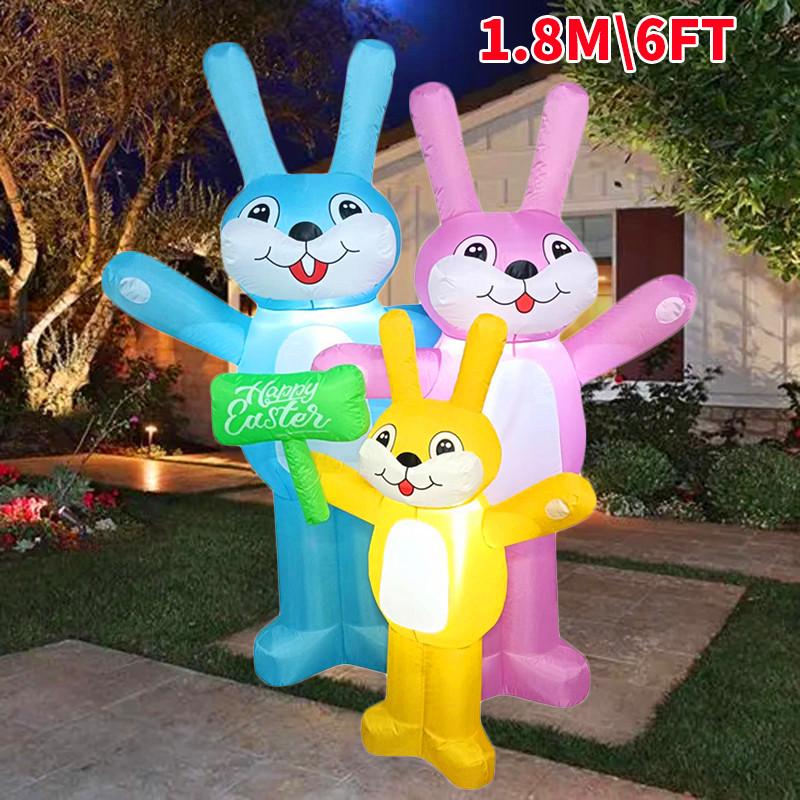 Multitypes Inflatable Toy Giant Rabbit Egg Happy Easter Inflated Model Decoration with LED Lights Bunny Outdoor Yard Bunny Decor