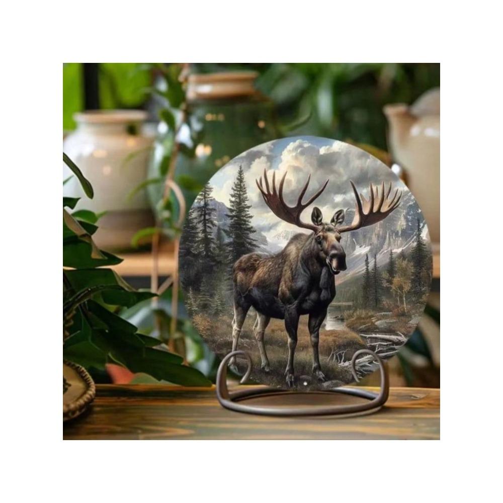 20cm Round Metal Moose Wall Art Vintage Tin Sign Home Decor