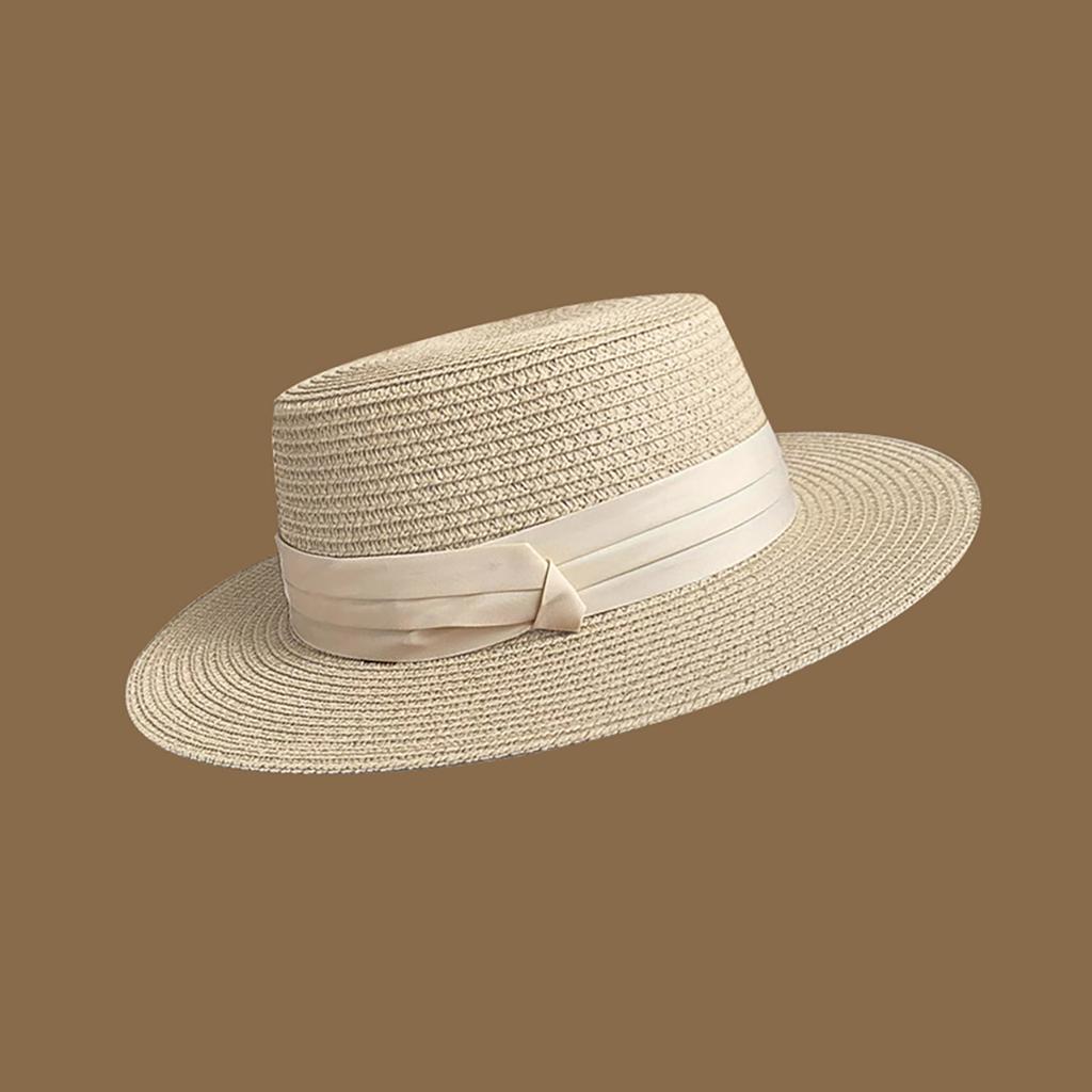 Women Summer Straw Hat Travel Beach Panama Sun Hats For Female Solid Color Ribbon Wide Brim Sunscreen Cap