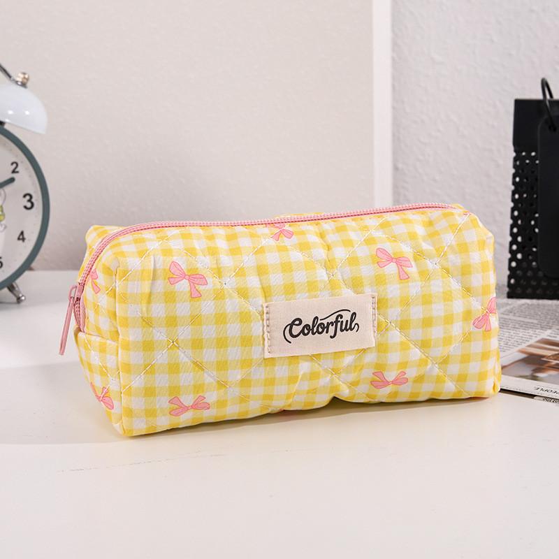 Cotton Bow Makeup Bag Pen Case For Girls With Large Capacity And Cute Storage