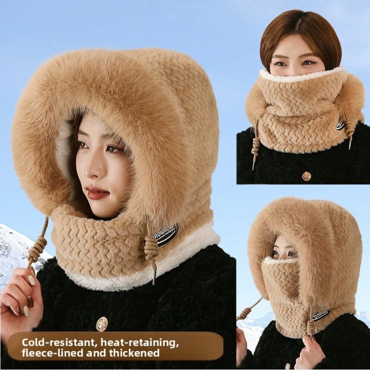 

1Pc Windproof Hat for Women, Autumn and Winter Cycling, Keeping Warm and Ear Protecting. Outdoor One-piece Hood, Plush Scarf Mask