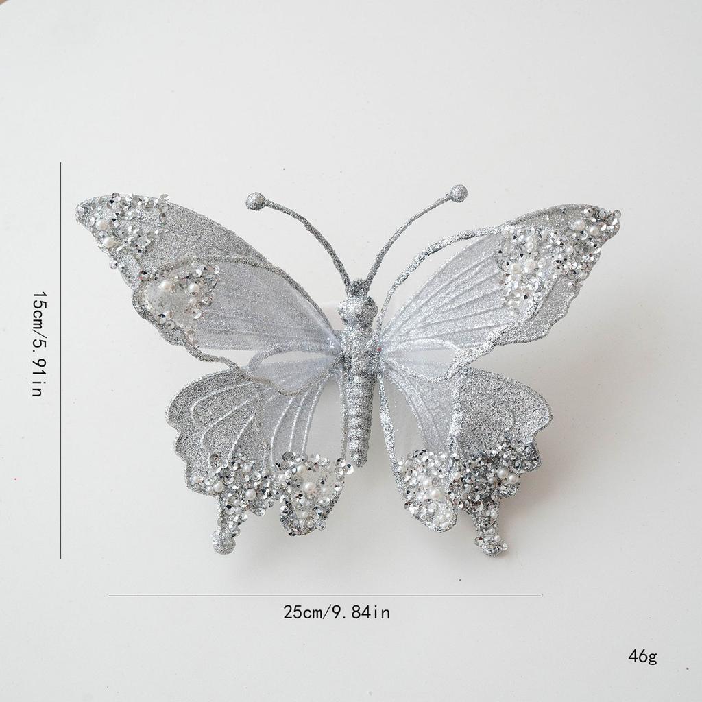 25Cm Sparkling Butterfly Christmas Tree Ornament Handmade Plastic Mesh Elegant Holiday Home Party Decorations