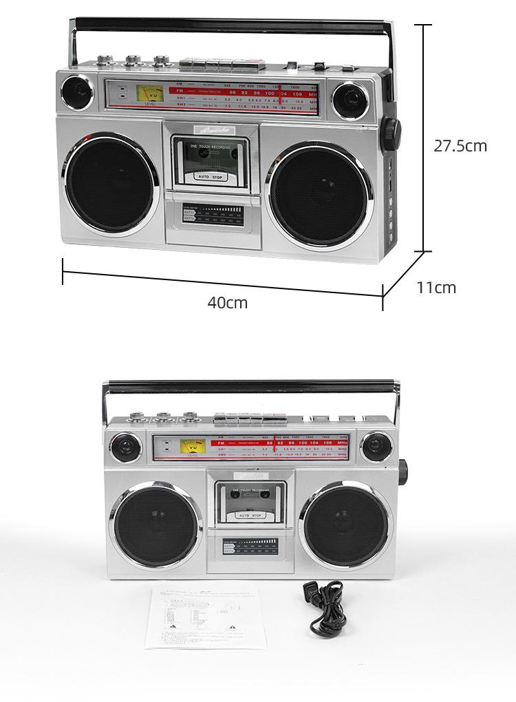 Vintage Cassette Player with Stereo Recorder and FM Bluetooth Speaker