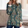 Women's Fashionable Printed Round Neck Long Sleeved Plush Warm Pullover Top
