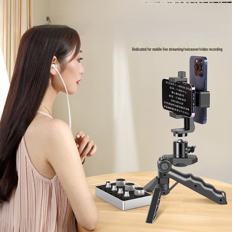 Dual Camera Mobile Teleprompter Stand: Handheld Multi-functional Desktop for Subtitles and Teaching