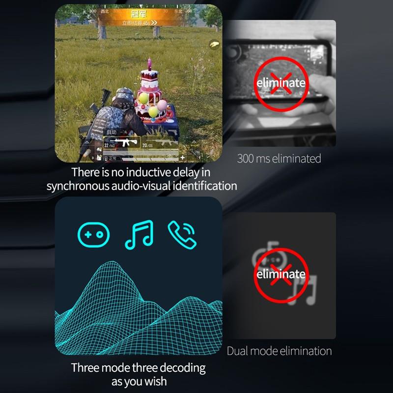 Drahtloses Bluetooth 5.2-Headset, Stereo-Sound, niedrige Latenz, Gaming-Bluetooth-Headset, Rauschunterdrückung, Mini-Ohrhörer-Kopfhörer mit Mikrofon