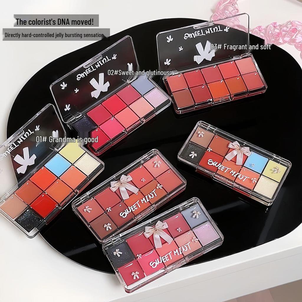 SWEET MINT Ten-Color Lip Jelly Palette: Natural, Non-Transfer, Glossy Mirror Finish Lip Gloss.