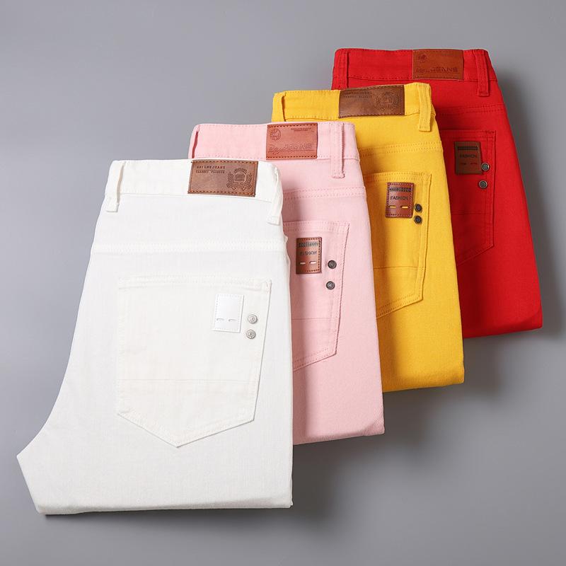 Men's Slim-Fit Coloured Denim Trousers Summer Versatile Trend Casual Stretch Fashionable Designer Trousers