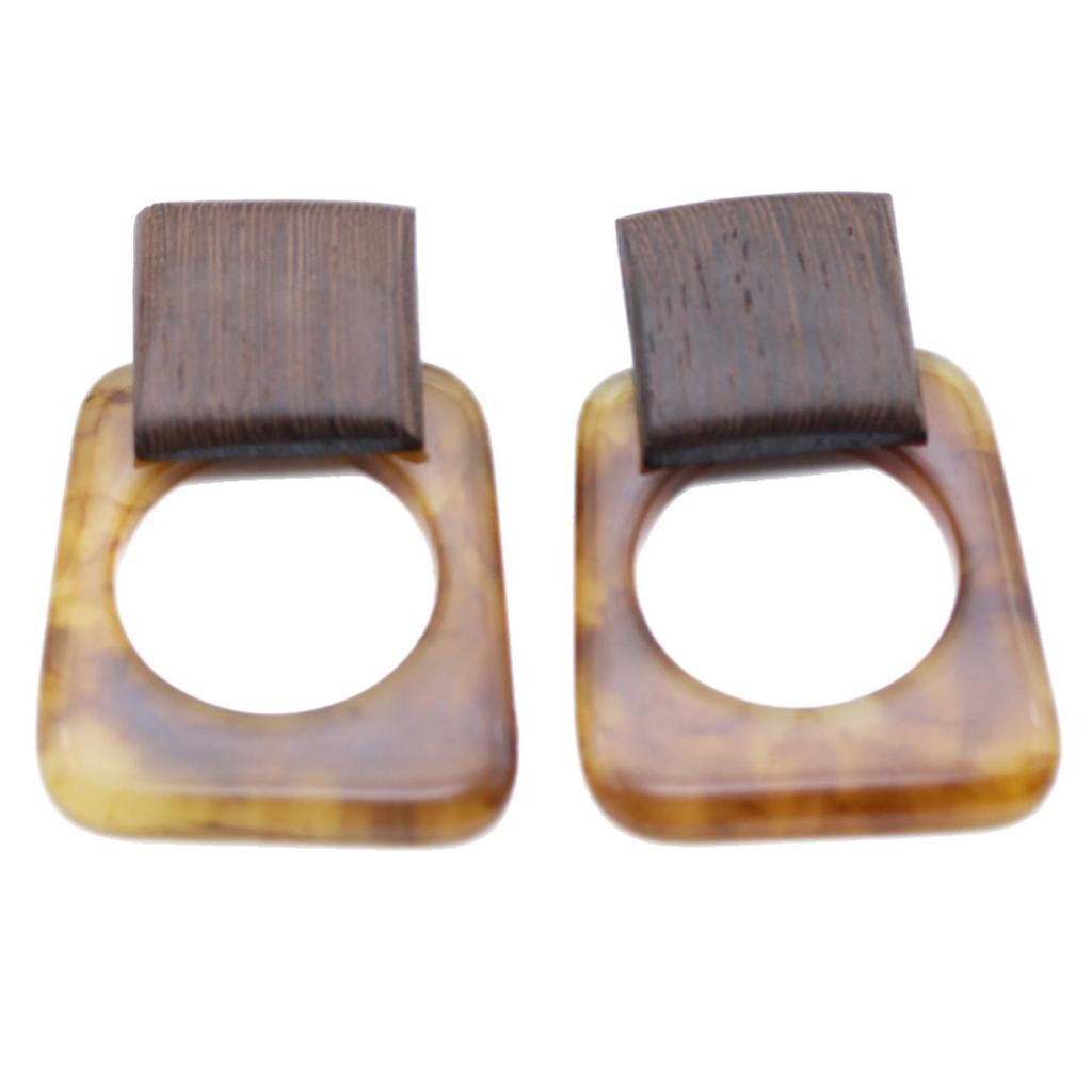 Retro Geometric Silver & Wood Dangle Earrings with Irregular Texture