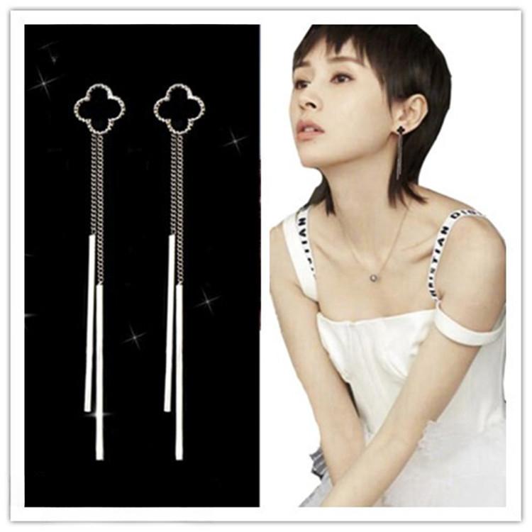 Four-leaf Clover Needle Temperament Women's Long Personality Versatile Earrings Ring Simple Earrings Tassel Earrings
