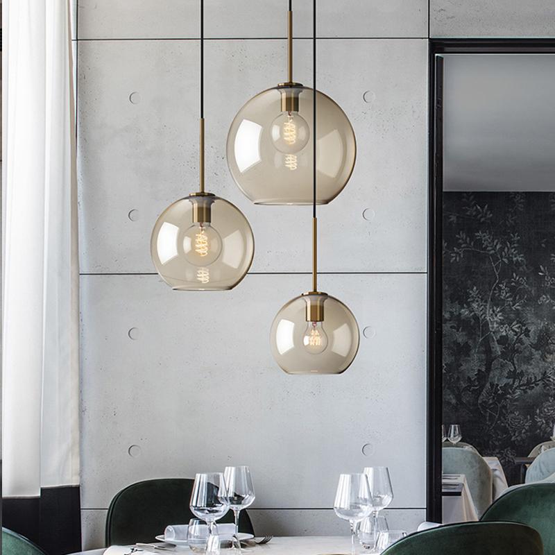Modern Hanging Loft Glass Lustre Pendant Light Nordic Industrial Decor Lights Fixtures E27/E26 for Kitchen Restaurant Lamp