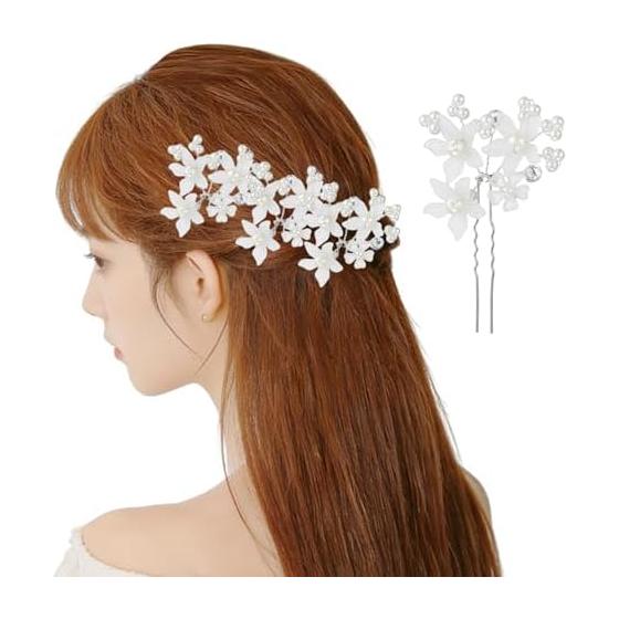 NEUROVEX 5pcs Flower Hair Pins U-Pin Set Bridal Wedding Hair Accessories Flower Tiara Resin Pearl Jewelry for Women Ceremony Graduation Recital