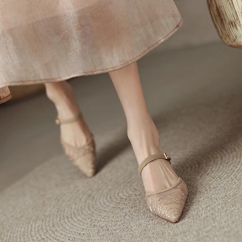 Mesh Sandals Women's 2025 Summer New Bag Head Half Slippers Women's Outer Wear Soft Sole One Word with High Heels Women's Shoes