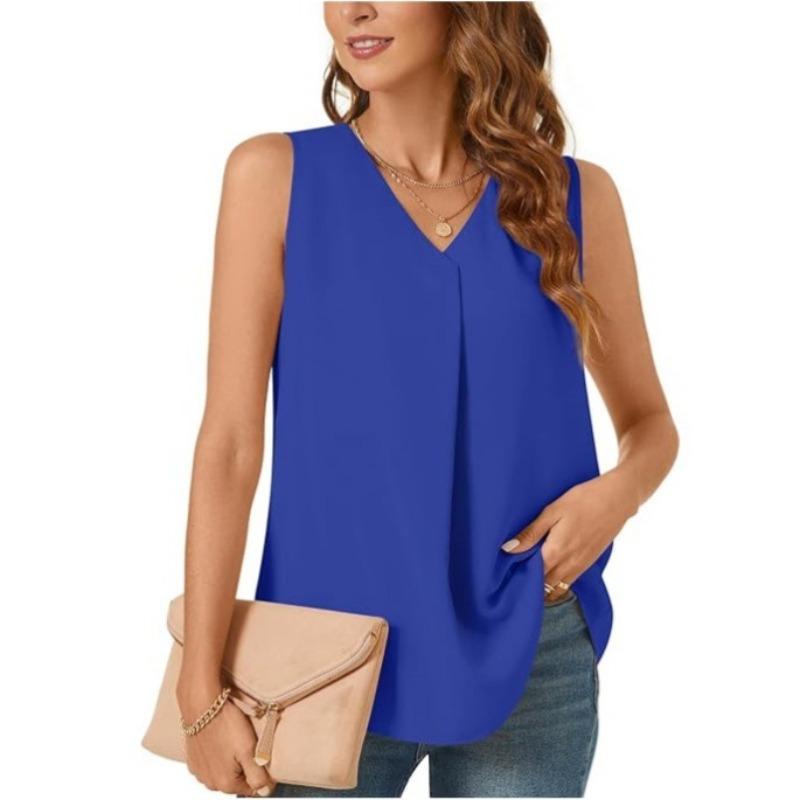 JPNTKY Women's Fashion Casual Solid Color Print Sleeveless V Neck Blouses & Shirts