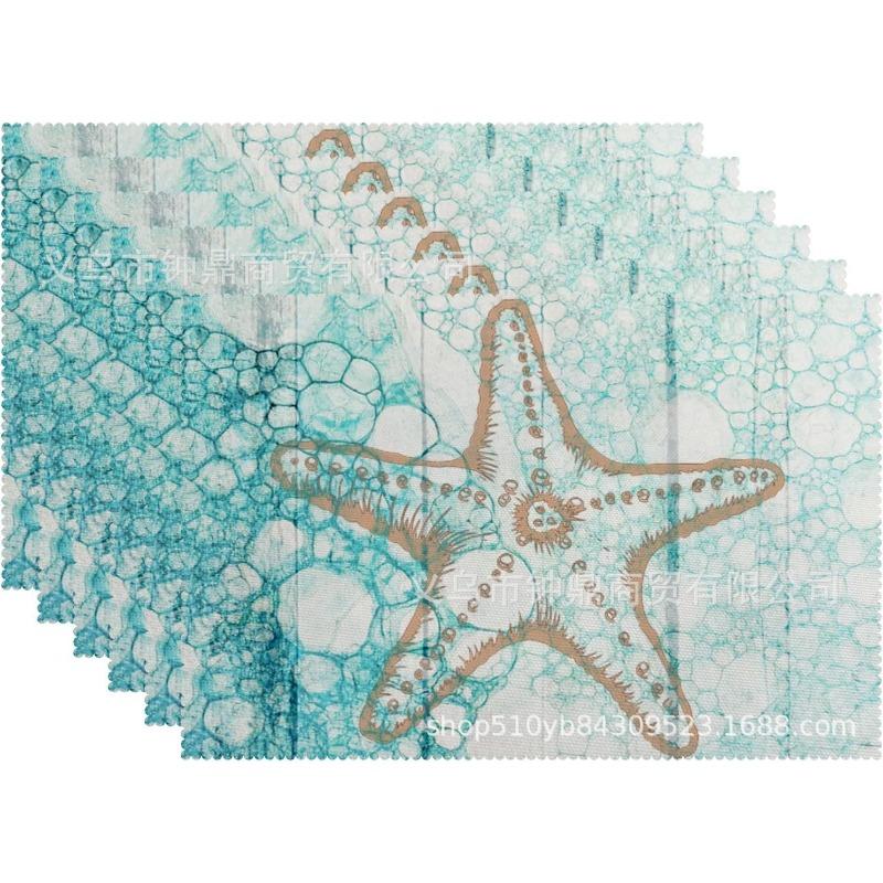 Beach Theme Placemats Set of 4 Summer Ocean Blue Coastal Sea Life Table Mats Heat-Resisting Non Slip Placemats