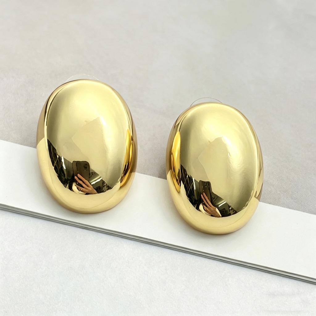 Oval Chunky Dome Earrings for Women, Gold Plated/Polished Silver Statement Earrings Hypoallergenic Bold Large Hoop Earrings Minimalist Jewelry
