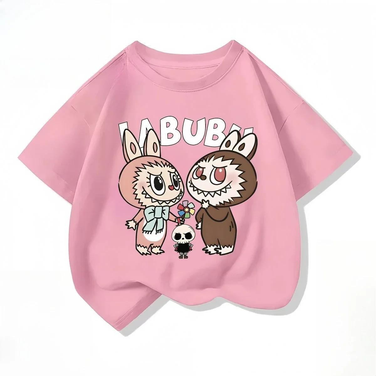 

Labubu Летняя Милая Мультяшная Принтованная Детская Футболка Повседневная Модная С коротким рукавом Каваи Топ Детская Футболка для Мальчиков и Девочек Смешная Одежда 140