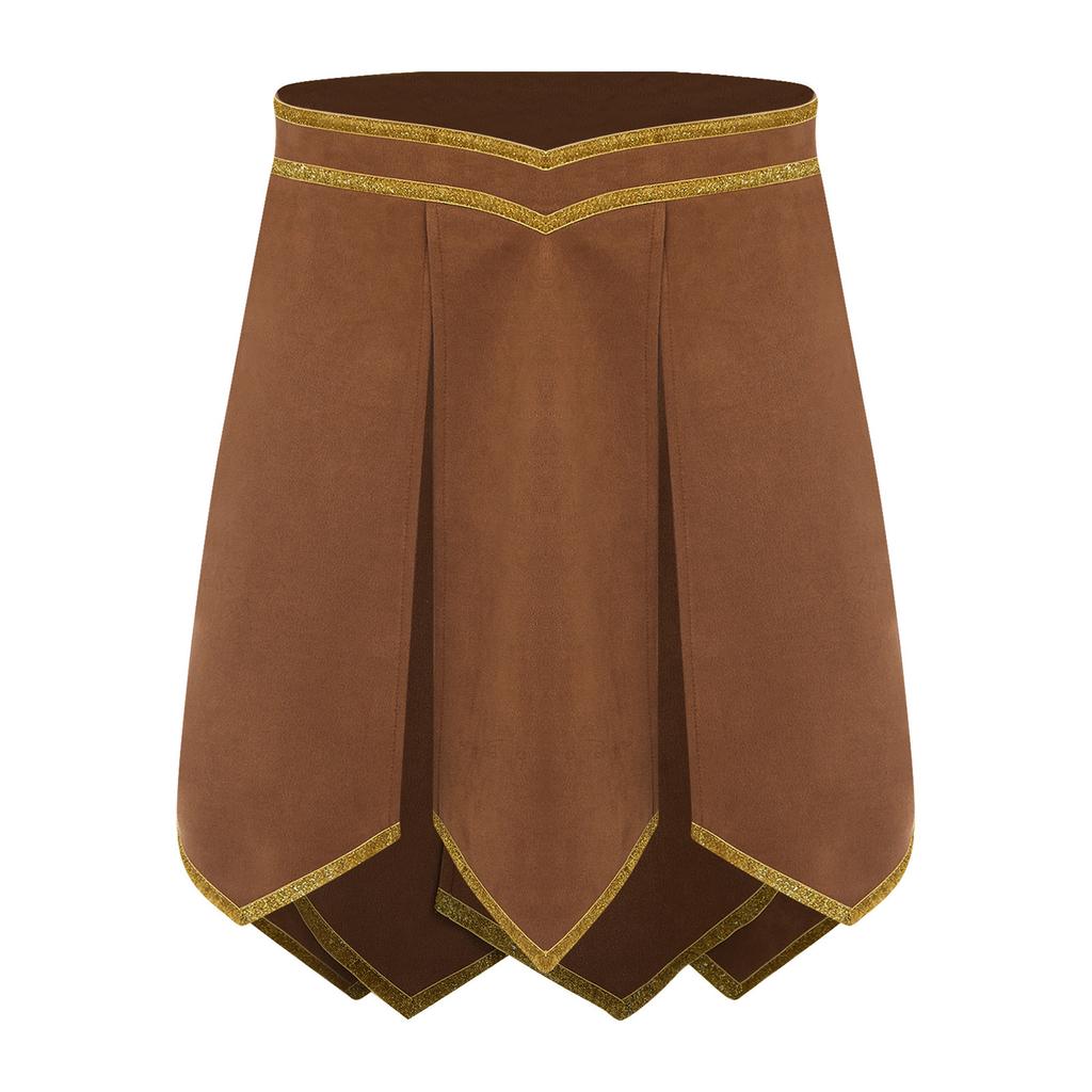 Herren Römischer Gladiator Rock Halloween Cosplay Glänzender Besatz Schlitzsaum Verstellbare Taille Wildlederimitat Rüstung Griechischer Krieger