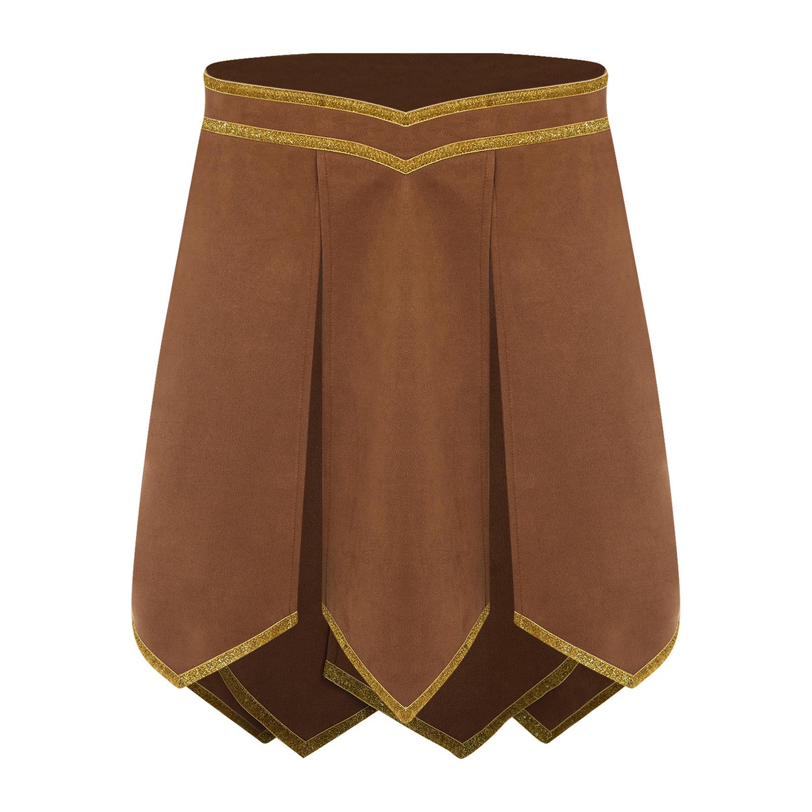 YONGHS Heren Romeinse Gladiator Rok Halloween Cosplay Glanzende Bies Split Zoom Verstelbare Taille Faux Su&egrave;de Pantser Griekse Krijger L bruin