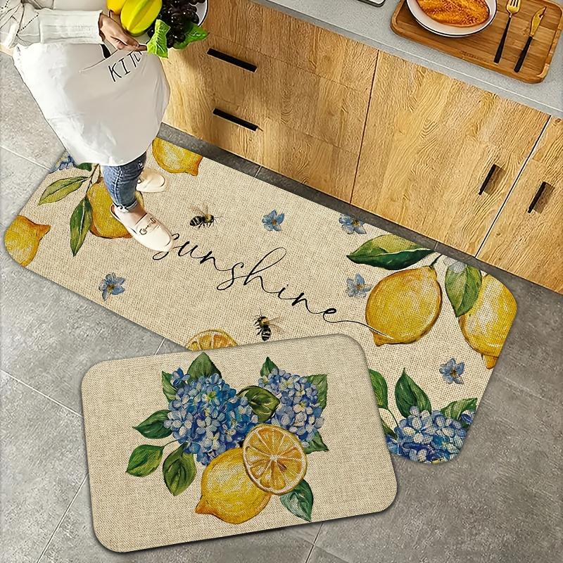 1 Stück Anti-Ermüdungs-Küchenteppiche Aquarell Zitronenblüte Sonnenschein-Druck Wasserdicht Rutschfest Dick Gepolstert Küchenmatte Strapazierfähig