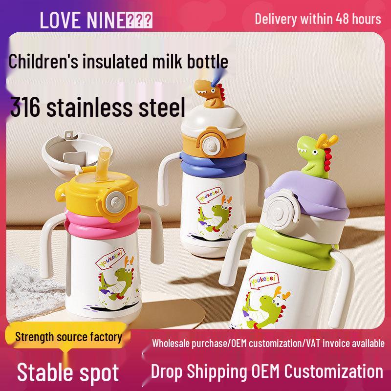 Insulated Baby Sippy Cup with Straw for 6+ Months - Children's Milk Bottle