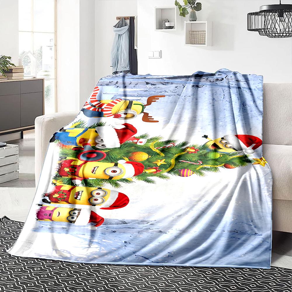 1Pc Christmas Minions Fabric Blanket Soft Throw Blanket For Home Bedroom Bed Sofa Travel Office Solid Christmas Blanket