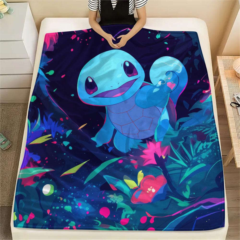 Squirtle Print Flannel Blanket, High quality Comfortable for All Seasons, Home Decor, Warmth and Comfort