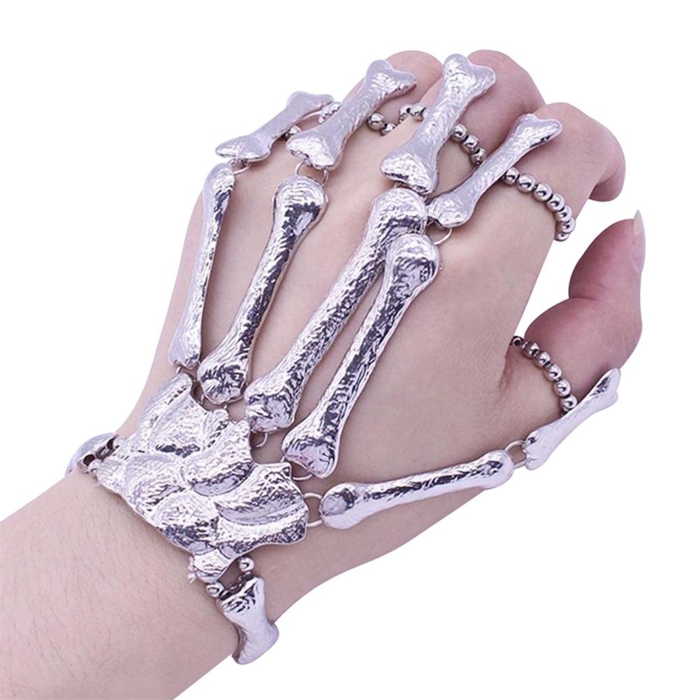 Halloween Skeleton Finger Bracelets Women Skeleton Bones Hand Bracelets Nightclub Gothic Punk for Christmas Halloween
