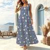 Women's Sleeveless Maxi Dress Flattering Flowy Design,Dainty Small Floral Pattern,Lightweight Fabric,Loose Fit,Fresh Style,Ideal for Vacation Leisure