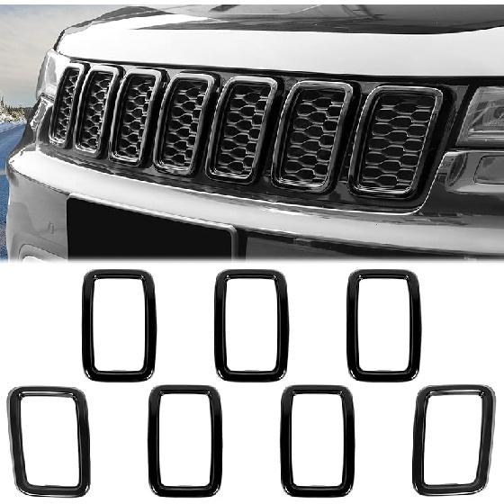 JeCar Front Grill Rings Grille Inserts Cover Trim Kit for 2017-2020 Jeep Grand Cherokee, Black (7Pcs)