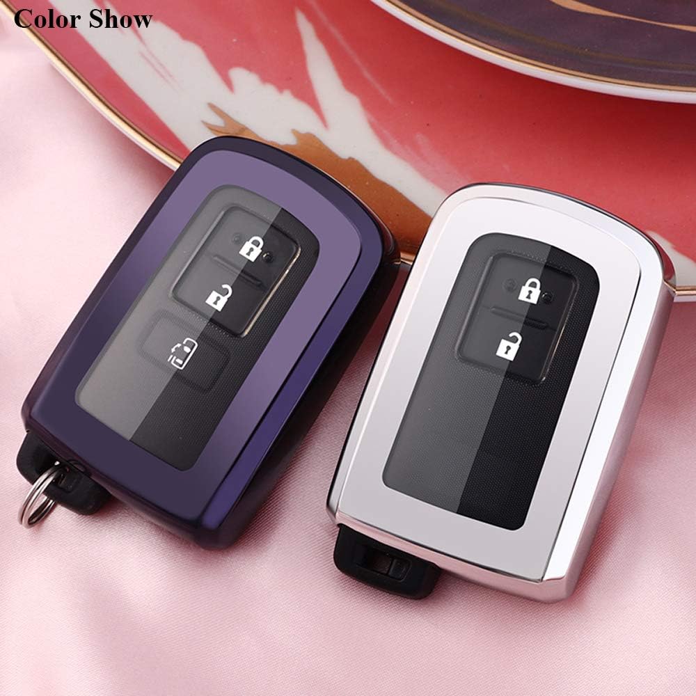 SANRILY 1Pcs Car Key Fob Cover for Toyota Camry RAV4 Corolla Tacoma Noah Esquire Sienta Keyless Entry Remote Key Case Shell with Keychain Silver