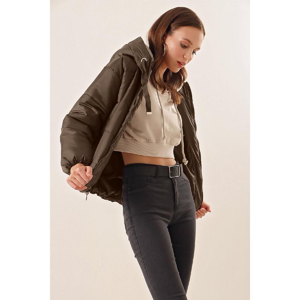 Damen-Daunenjacke mit Kapuze und Reißverschluss Y20w110-7115