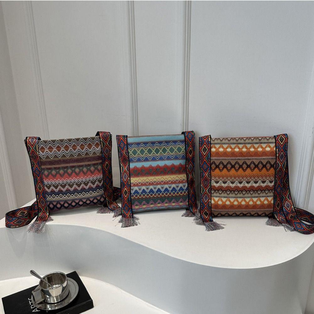 

Woven Bag Fringe Shoulder Bag Tassel Bohemian Shoulder Bag Ethnic Style Crossbody Bags Women Style A