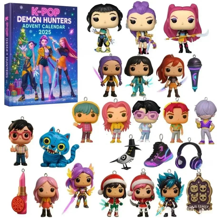 @@@%# Kpop Caçadores de Demônios Calendário do Advento Huntrix Rumi Mira Zoey SAJA Boys Tigre Derp Decoração de Ano Novo Contagem Regressiva de Natal Brinquedos