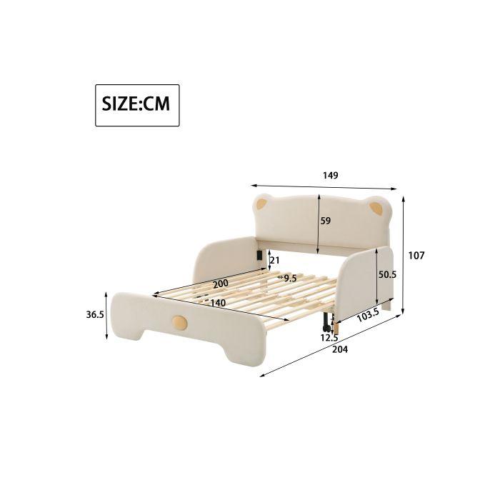 Lit Double En Forme D'ours - MUVOE - Beige - 140x200 Cm - Velours - Lattes En Bois