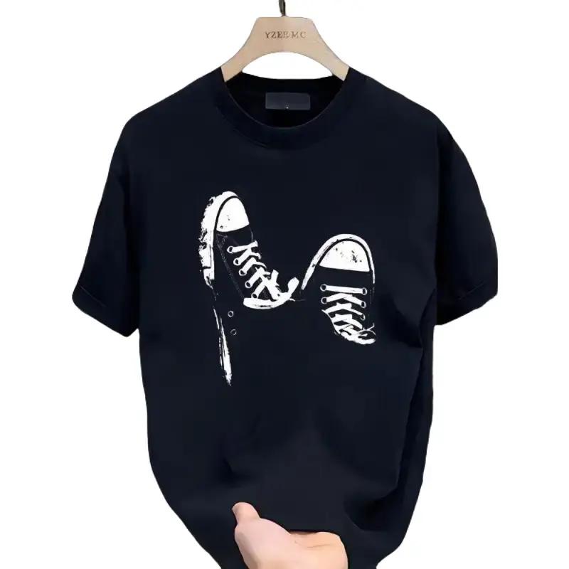 Unisex Minimalist Print Cotton Crewneck Breathable Summer Basic Loose Fitted Casual Graphic Tee
