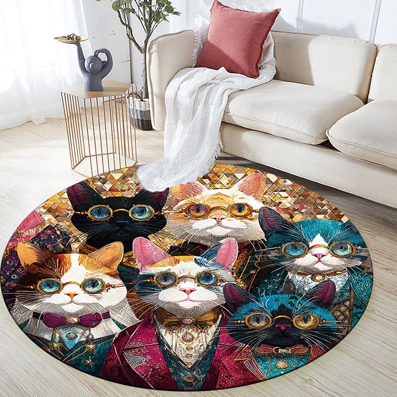 Cats Round Area Rug,Carpet Rug for Living Room Bedroom Sofa Playroom Decor,Non-slip Floor Mat