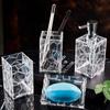 Transparent Plastic Bathroom 5-piece Set Home Square Toiletries Mouth Cup Toothbrush Holder Lotion Bottle Soap Dish Toilet Brush