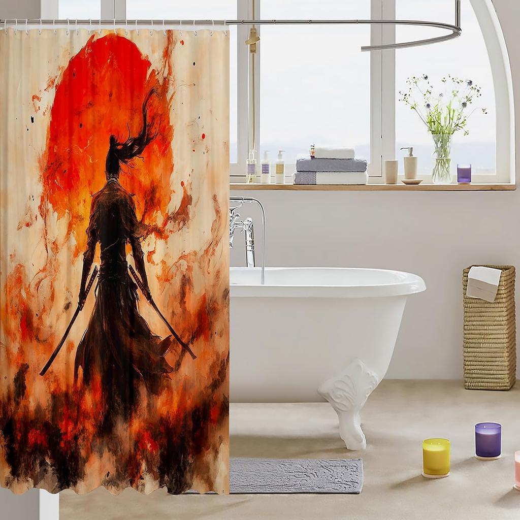 Boys Girls Japan Style Shower Curtain Japanese Geisha Bath Curtain Cherry Blossoms Bathroom Accessories Kids Teens