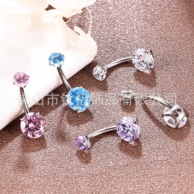 F136 Titanium 4-Prong 5A Cubic Zirconia Navel Ring - G23 Titanium Belly Button Piercing Jewelry