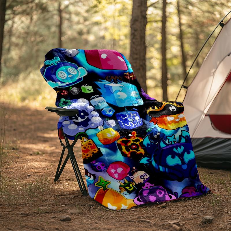 Coperta Stampata Tema Blox Fruits - Perfetta per Divano, Letto, Viaggio e Uso Esterno | Lavabile in Lavatrice, Accogliente e Durevole.