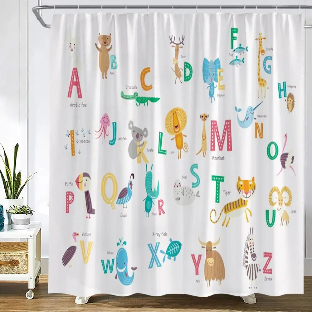 Funny Cartoon Shower Curtains Cute Cats Bathing Dinosaur Whale White Bear Animals Bath Curtain Children Room Bathroom Decor Sets