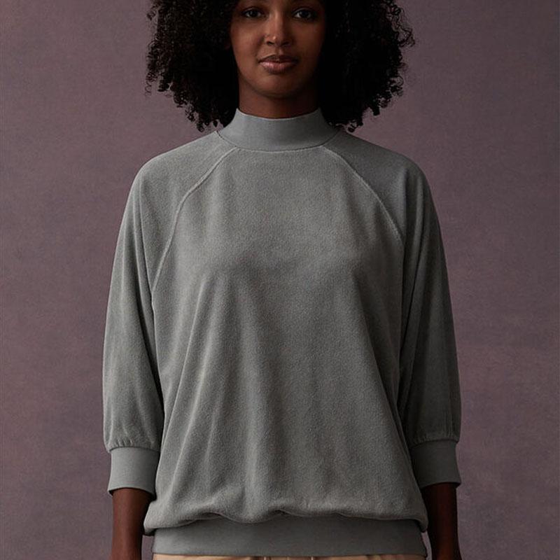 Fear of God Essentials Drop 2 SS23 Terry Cloth 3/4 Mock Neck Sweatshirt Women Tops Sycamore Mist-Blue FOG-SS23-350