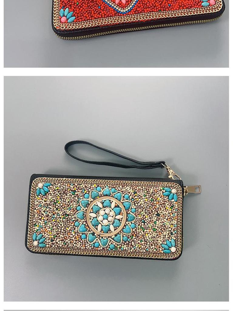 Ręcznie robiona etniczna retro kopertówka: Koraliki Ryżowe Kosmetyczka Wieczorowa na Zamek Błyskawiczny i do Przechowywania